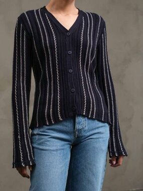 Raisonnel Wavy Days Navy & White Striped Cardigan. Size S. Like New.